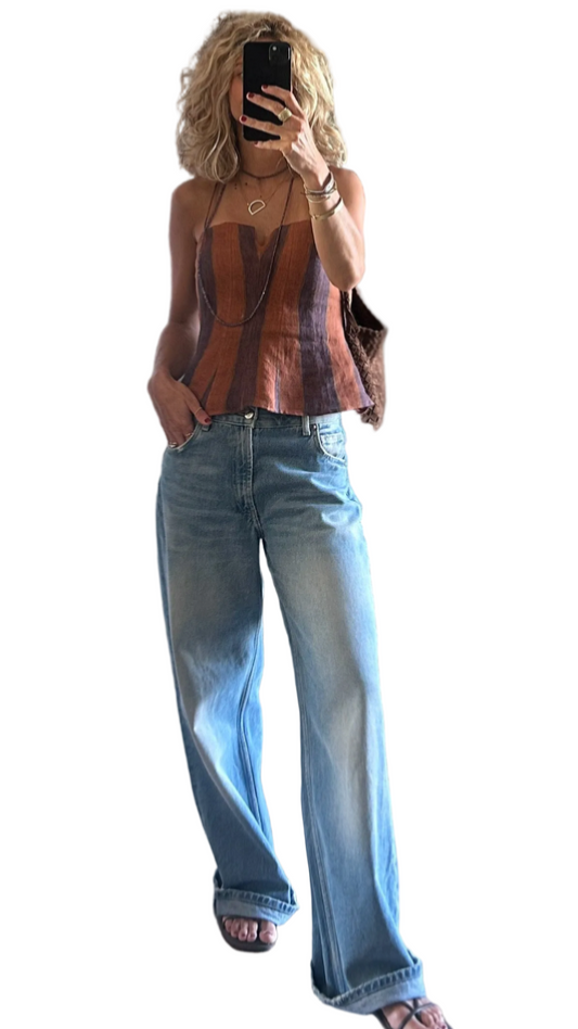 Top Corset Celeste Lino rallado